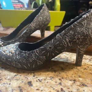 Grey and Black fabric heels